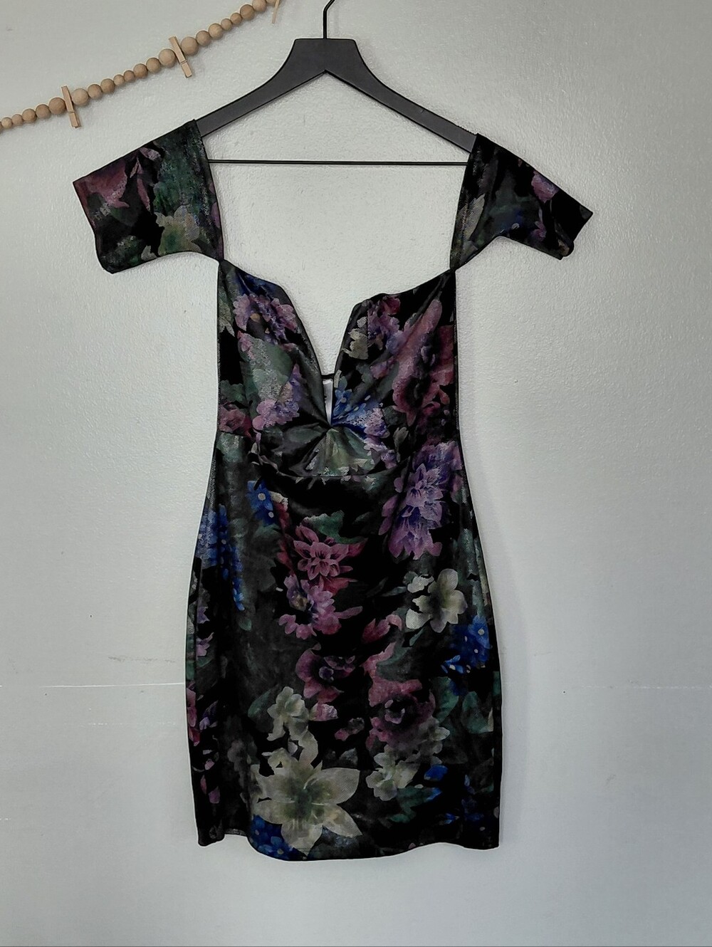 Blueblush Metallic Dark Floral Off The Shoulder Event Holiday Dress Size Large